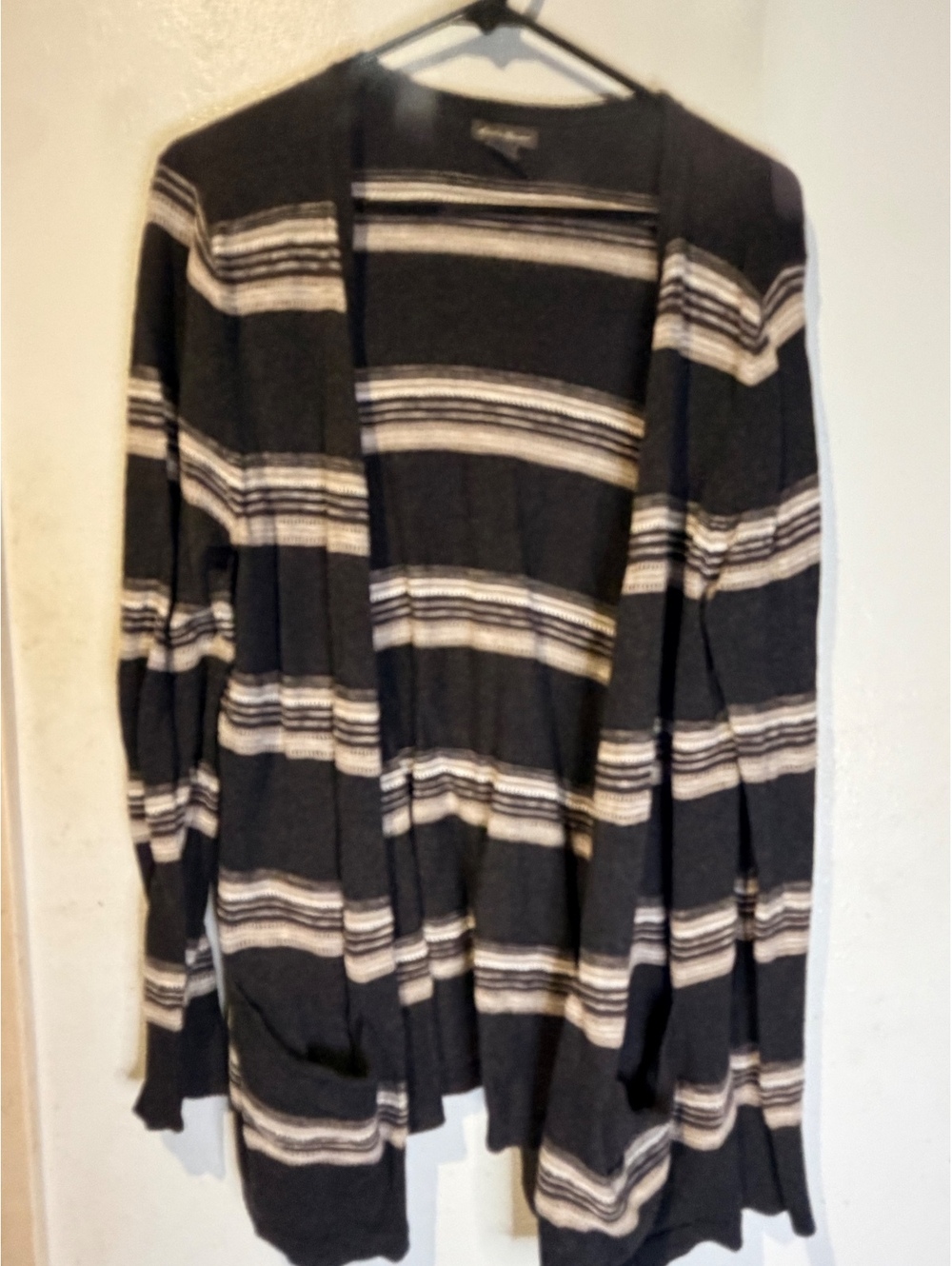Eddie Bauer Women's Large Striped Open Front Cotton Cardigan
